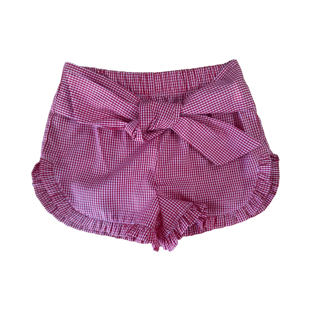 Vive La Fete Red Cardinal Gignham Girls Ruffle Short with bow