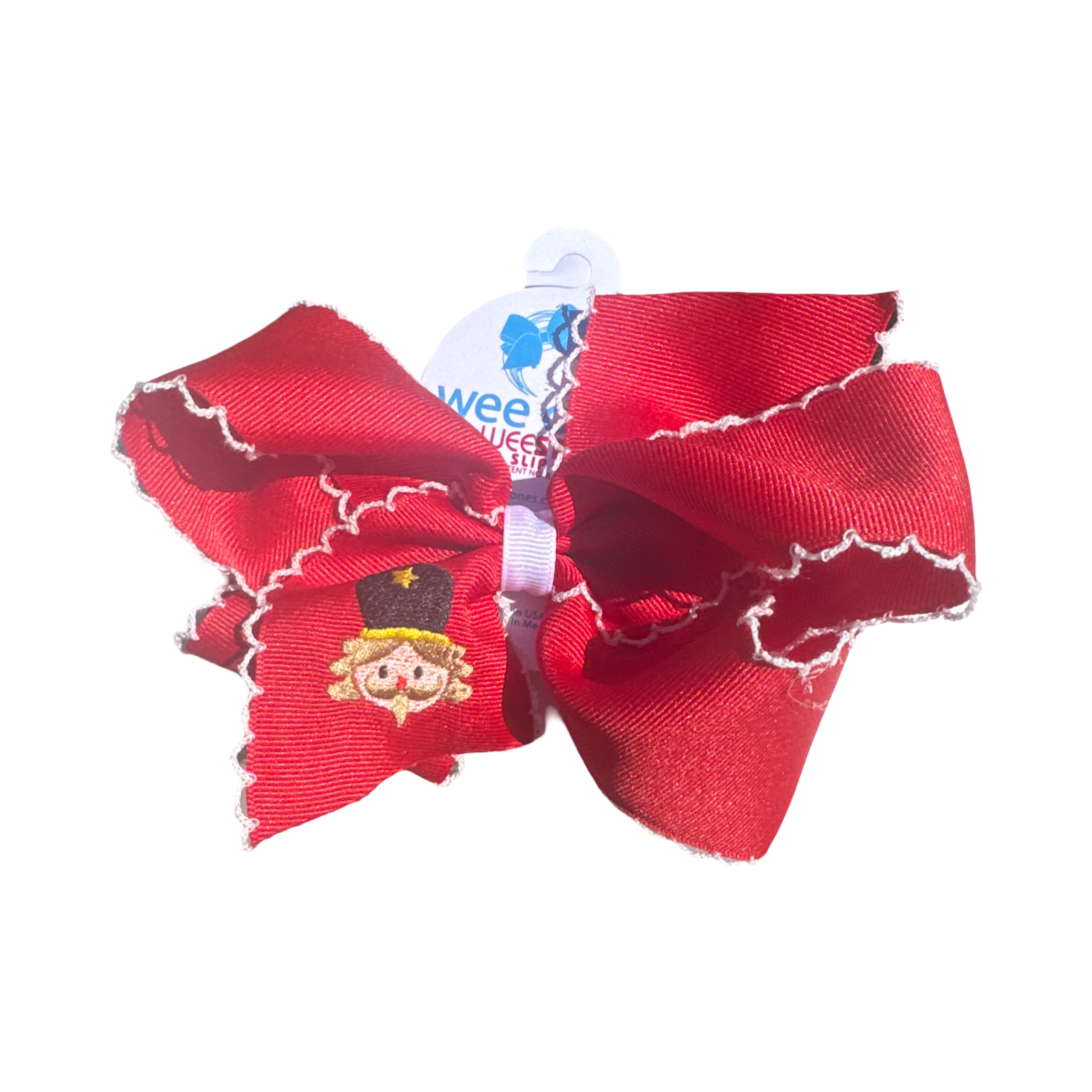 Wee Ones Med Grosgrain bow with Moonstitch Edge Nutcracker Embroidery