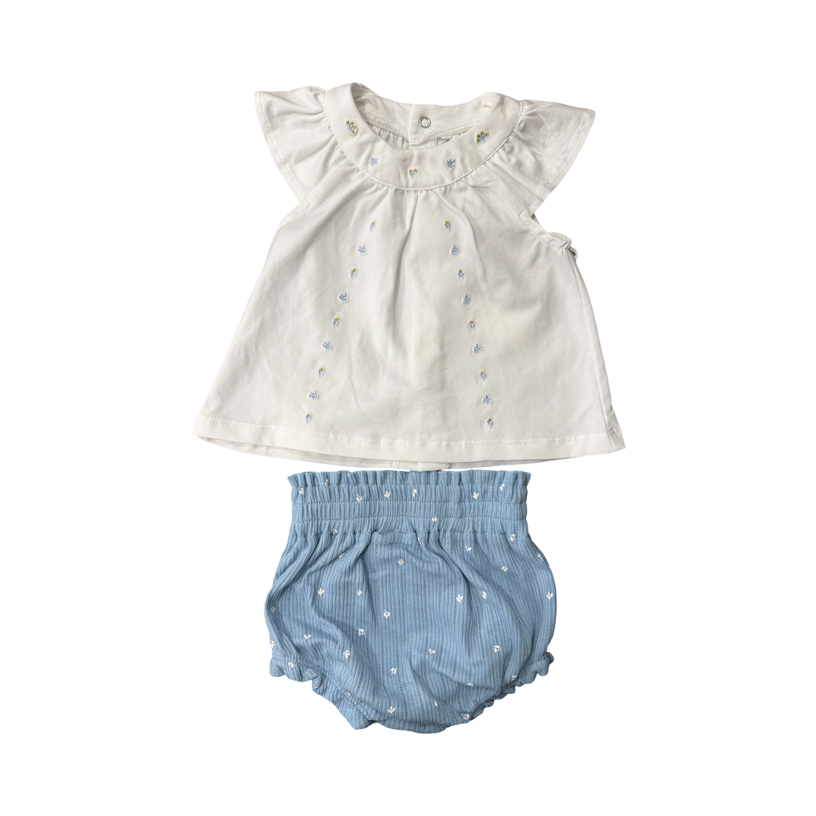 Baby Girl Blue & White Delicate Flower Short Set