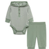 Hooded Body Suit Set-Sage Green Stripe