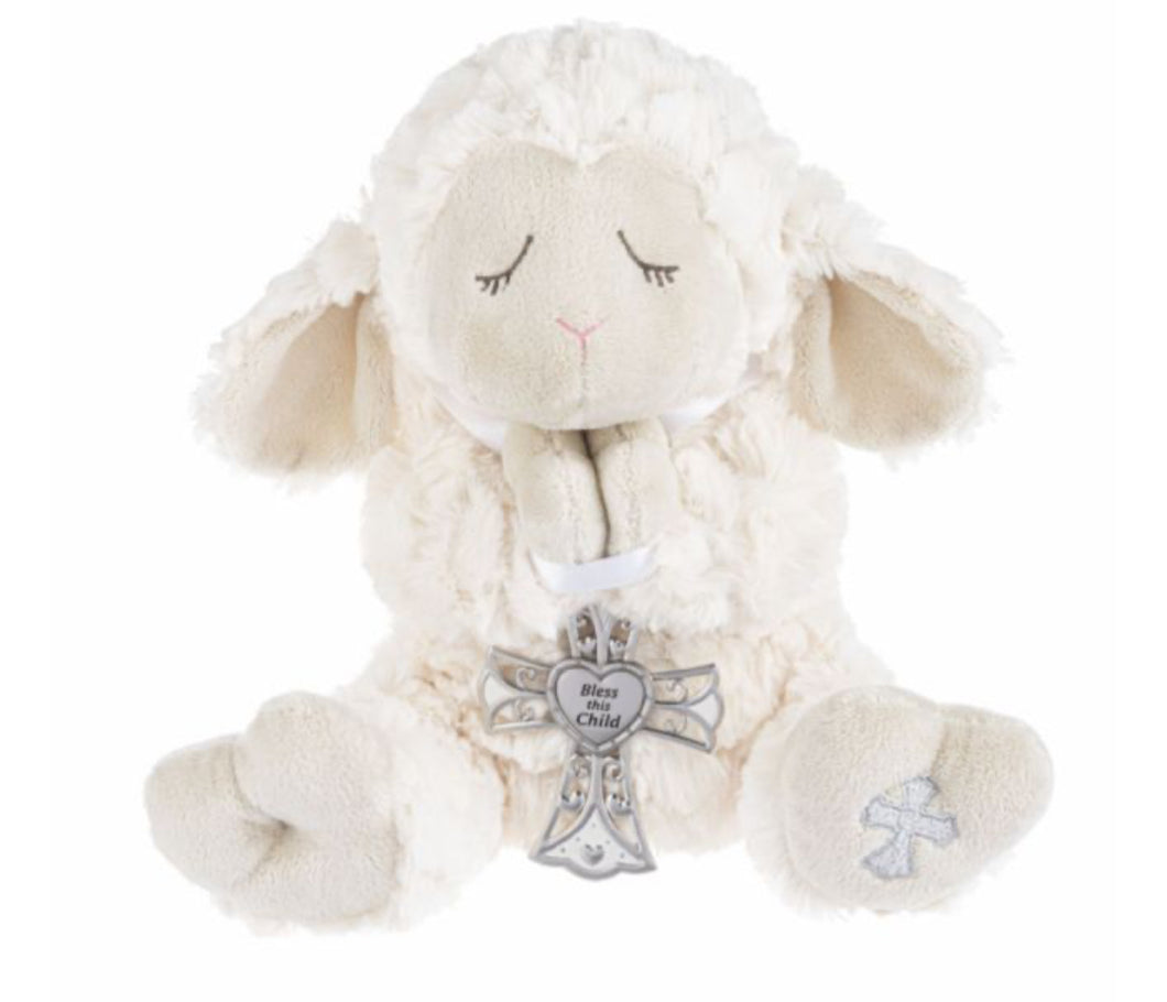 13 inch Serenity Lamb with Crib cross