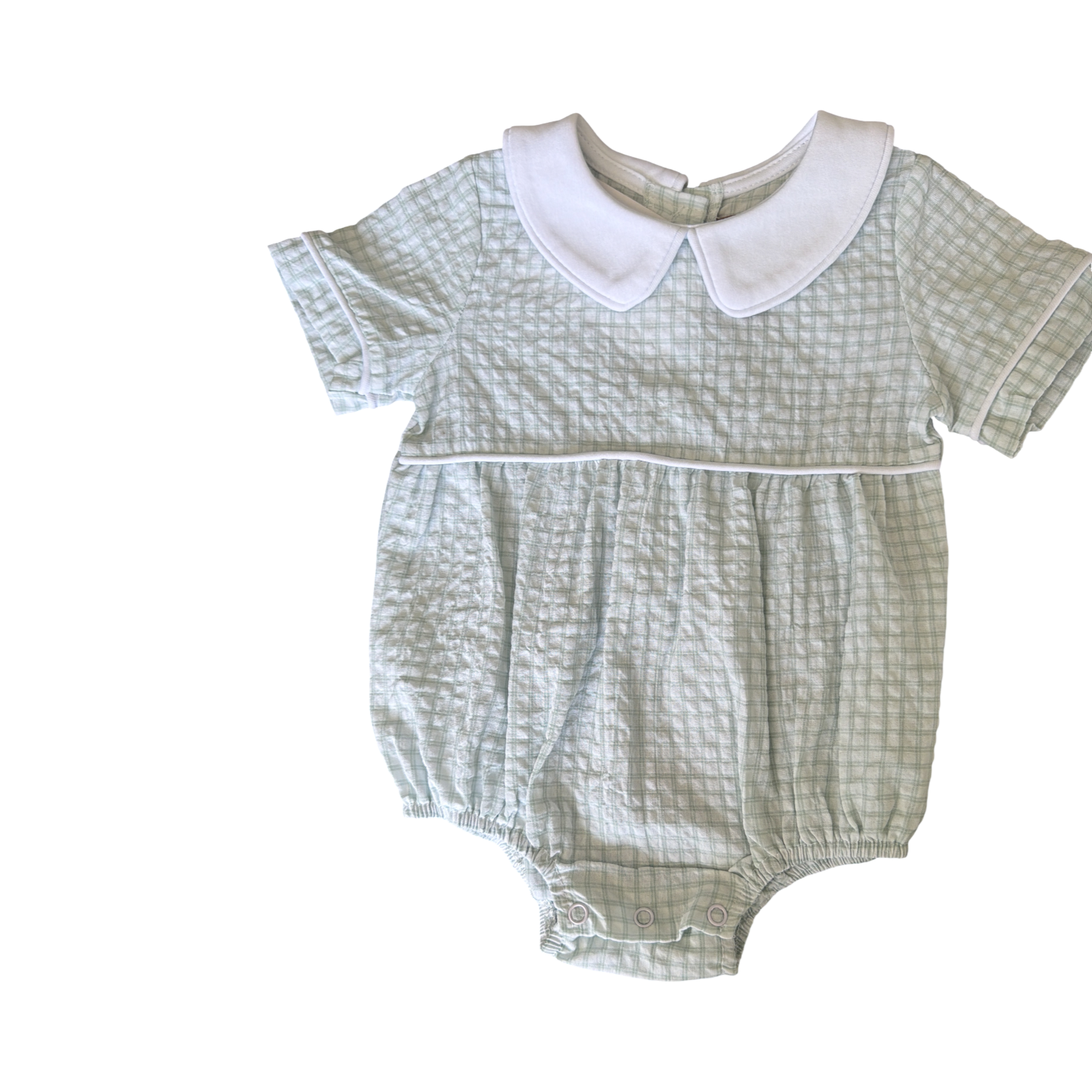 Peter Pan Collared Green/White Gingham Bubble