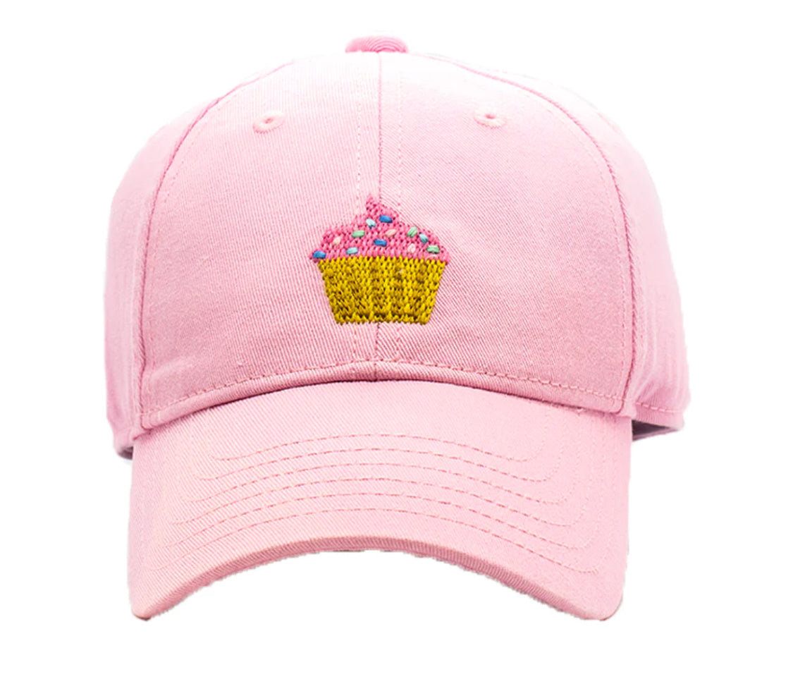 Harding Lane Needle Point Kids Baseball Hat -Cupcake on Light Pink