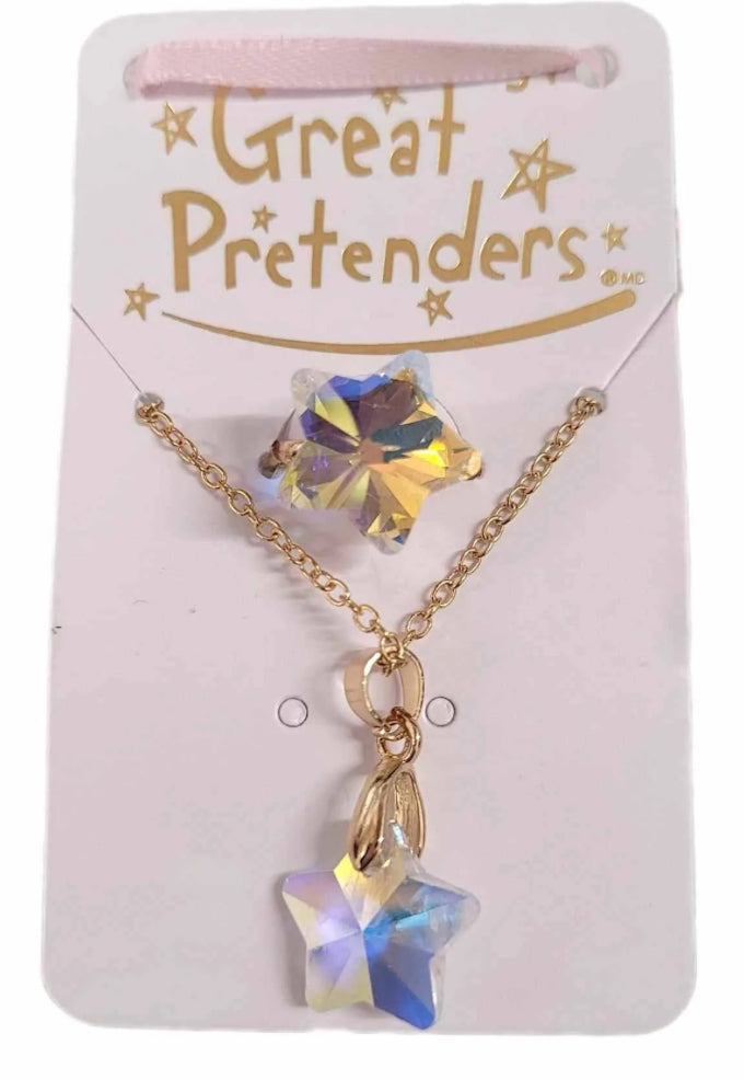 Great Pretenders Boutique Holographic Star Necklace & Ring Set