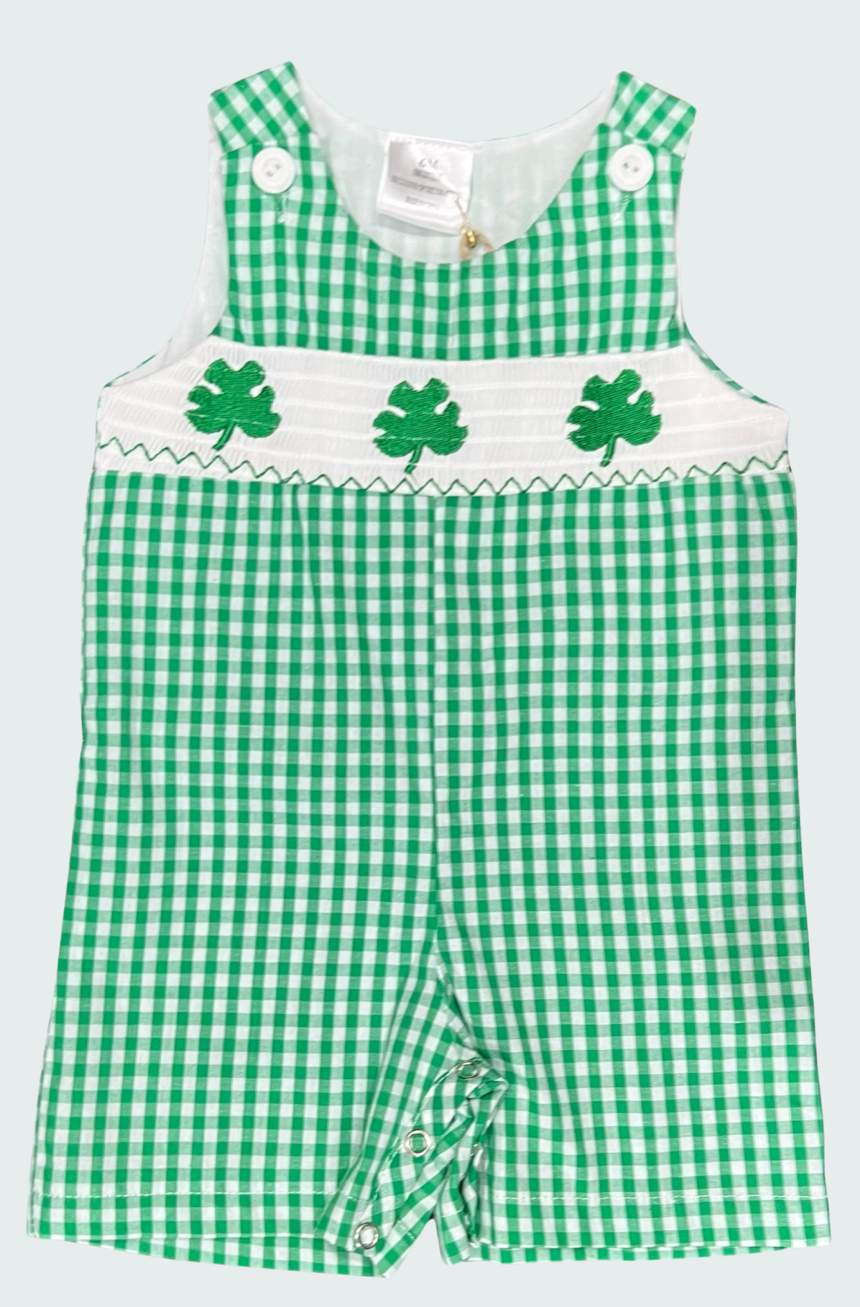 St. Patrick’s Day Boys Smocked Four Leaf Clover Short-all