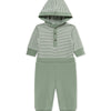 Hooded Body Suit Set-Sage Green Stripe