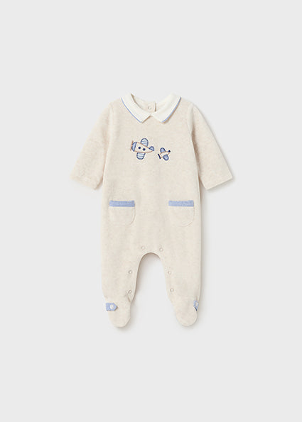 Mayoral velour Airplane Applique Footed Onsie