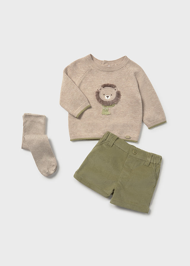 Sweater & Short set with Tights Lion Applique