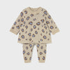 Baby Girls Knit Pant Set-Blue & Taupe Cheetah