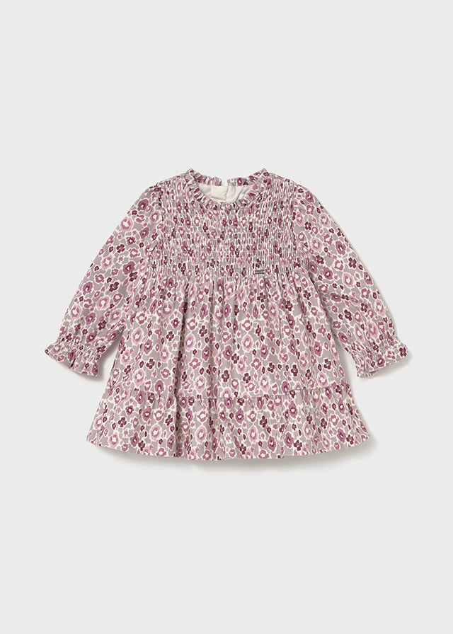 Flower Print Velour Long Sleeve Dress