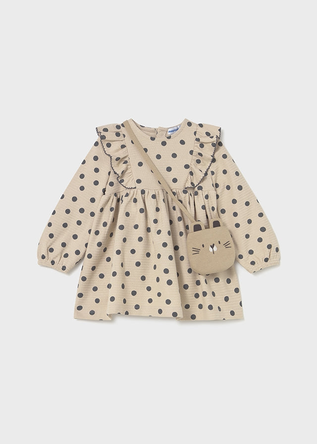 Polka Dot Print Dress with Kitty Bag