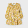 Smocked Floral Print Dress-Mustard