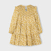 Smocked Floral Print Dress-Mustard