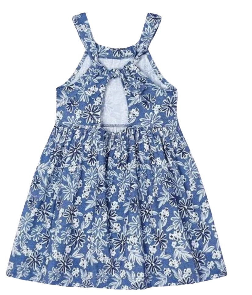 Indigo Blue/ White Floral Halter Top Sundress 3 Indigo Blue/ White Floral Halter Top Sundress 3