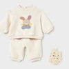 Baby Girl Colorful Bunny Embroidered Jogger Set with Matching Socks