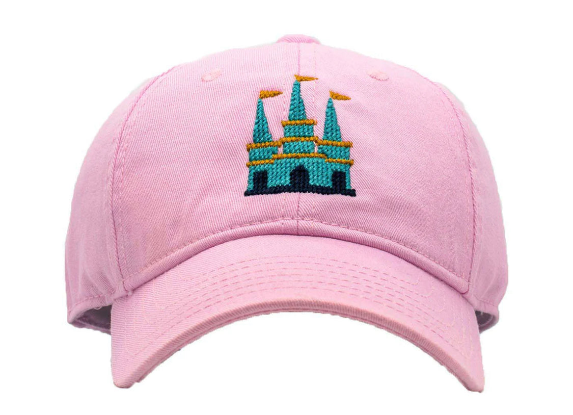 Harding Lane Needle Point Kids Baseball Hat -Castle on Light Pink