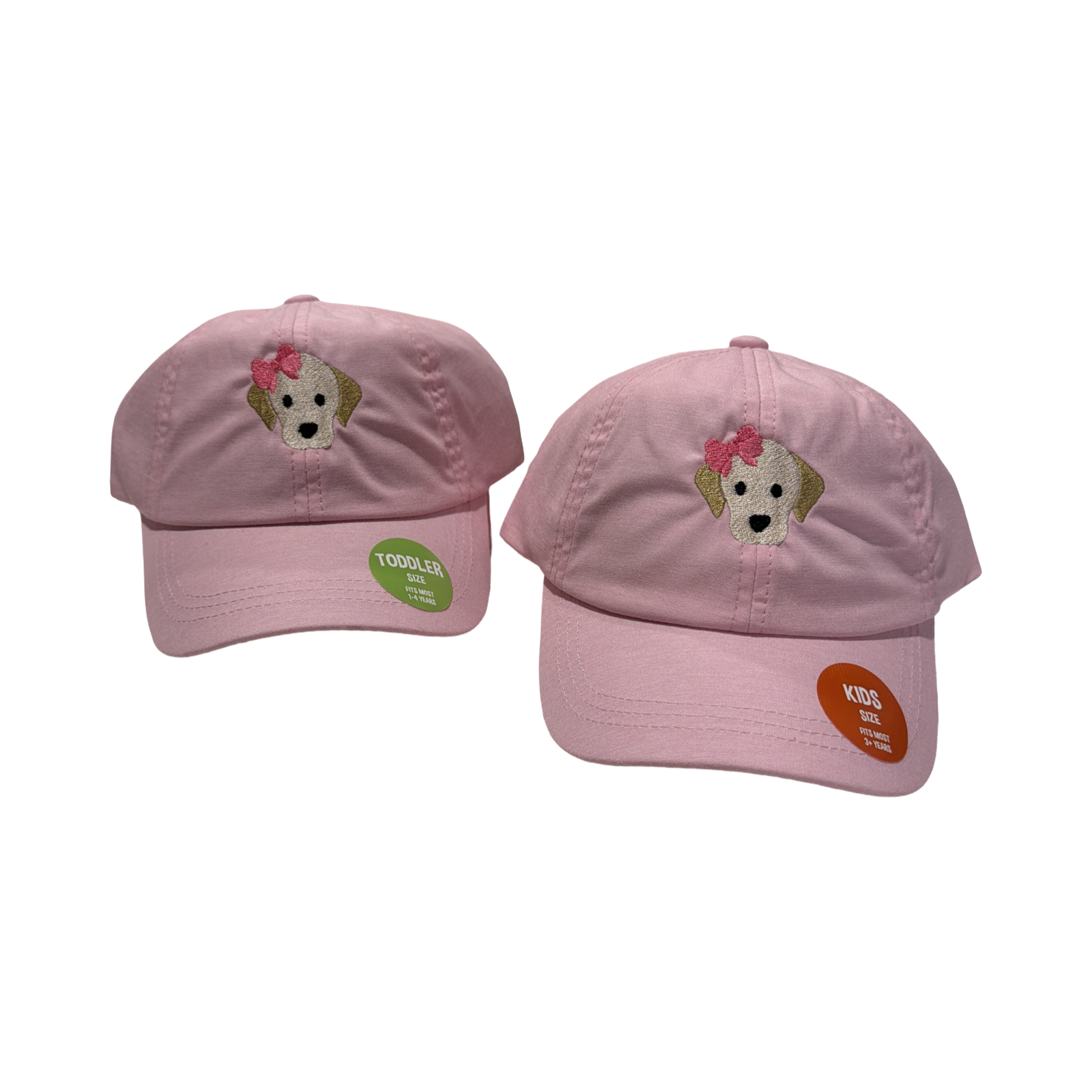 Wee Ones Pink Embroidered Pup Chambray Cotton Twill Ballcap