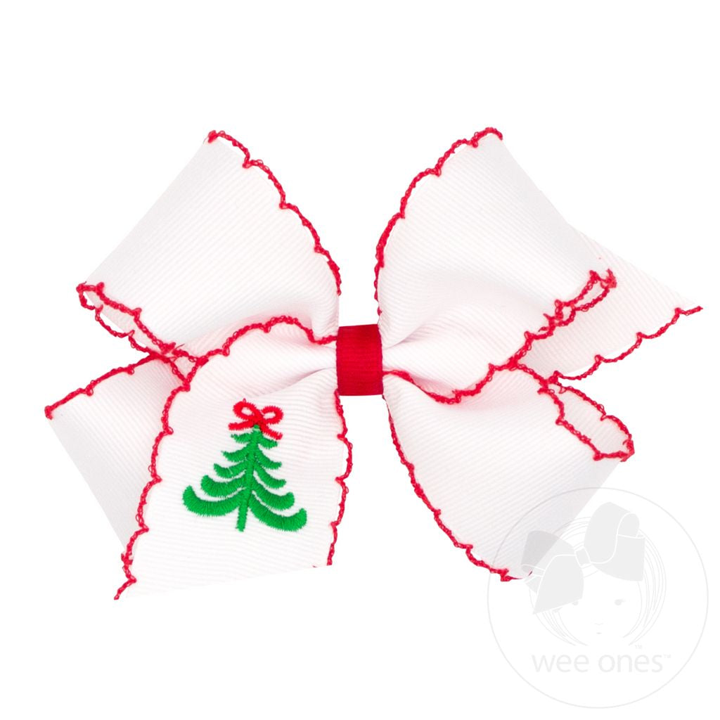 Wee Ones Med Grosgrain bow with Moonstitch Edge Christmas Tree Embroidery