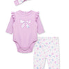 Baby Girls Pretty Bows Cotton Headband, Bodysuit & Pants Set