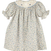 Luli & Me Girls Blue Mulberry Floral Smocked Bishop Dress