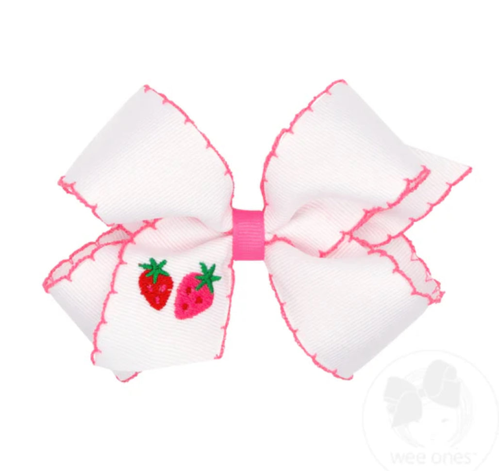 Medium Grosgrain Bows with Moonstitch Edge & Strawberry Embroidery