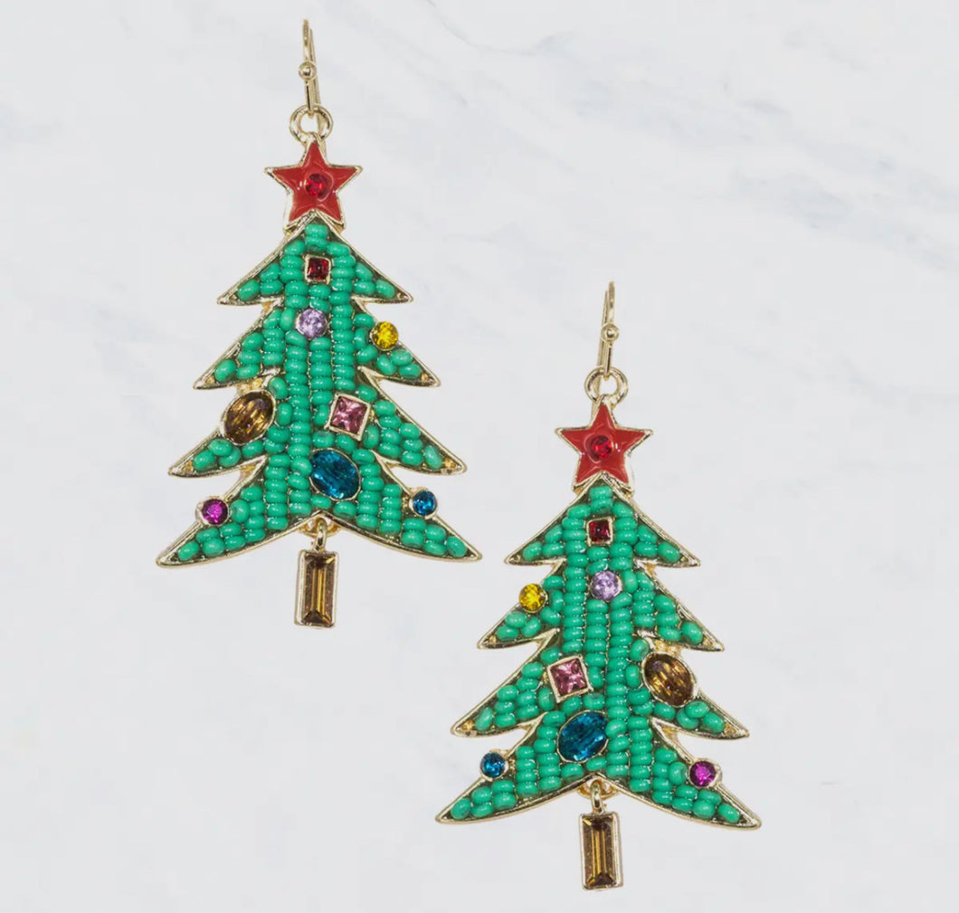 Christmas Tree Beaded Metal Earring