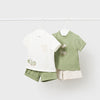 Mayoral Cream and Sage Green Short Set-2 Piece Set with Bear and Car Appliqué