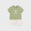 Mayoral Cream and Sage Green Short Set-2 Piece Set with Bear and Car Appliqué