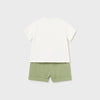 Mayoral Cream and Sage Green Short Set-2 Piece Set with Bear and Car Appliqué