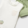 Mayoral Cream and Sage Green Short Set-2 Piece Set with Bear and Car Appliqué