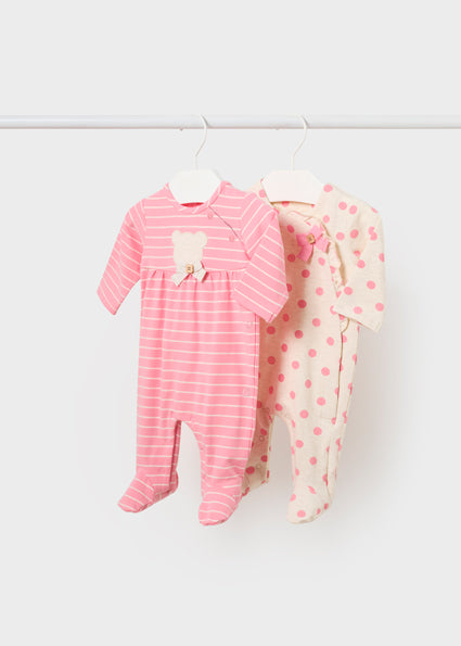 Mayoral Pink Striped Bear Head Appliqué Footed Sleeper