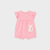 Mayoral Pink Striped Teddy Bear Appliqué Romper