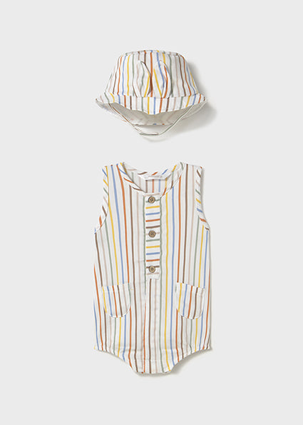 Mayoral Boy's Multi Striped Playsuit with Hat