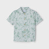 Boy's Tropical Print Button Down Shirt-Sage