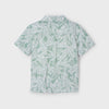 Boy's Tropical Print Button Down Shirt-Sage