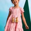 Girl's Printed Smocked Dress- Salmon