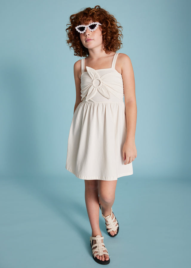 Mayoral Flower Strap Dress-Cream