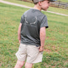 Kid's Pro Performance Short Sleeve T-shirt in Olive Green with Deer Antlers