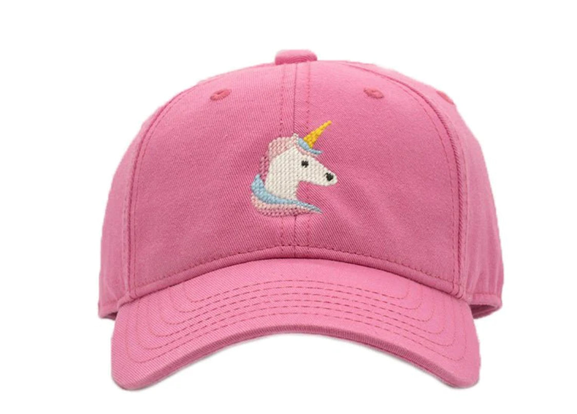 Harding Lane Needle Point Kids Baseball Hat -Unicorn on Bright Pink