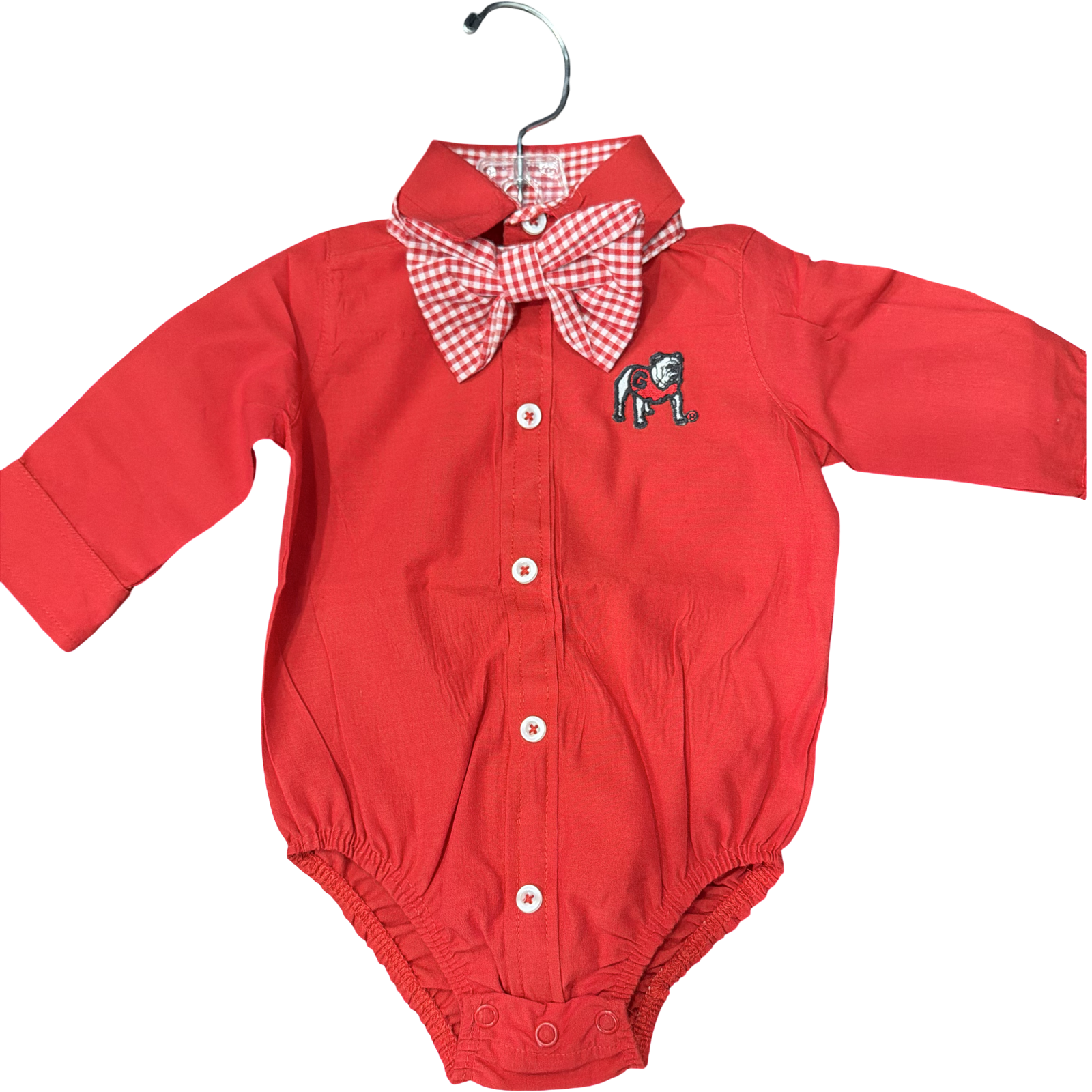 Georgia Bulldog LS Button Down Onesie with Removable Bow tie