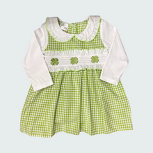 Load image into Gallery viewer, St. Patrick’s Day Smocked Four Leaf Clover Long Sleeve Dress
