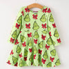 Grinch Inspired Print Christmas Bow Twirl Dress