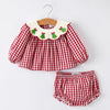 Christmas Tree Embroidery Red Gingham Long Sleeve Baby Girl Bloomers Set