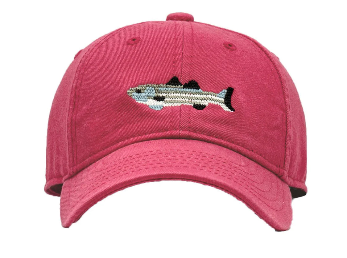 Harding Lane Needle Point Kids Baseball Hat -Striped Bass on Weathered Red