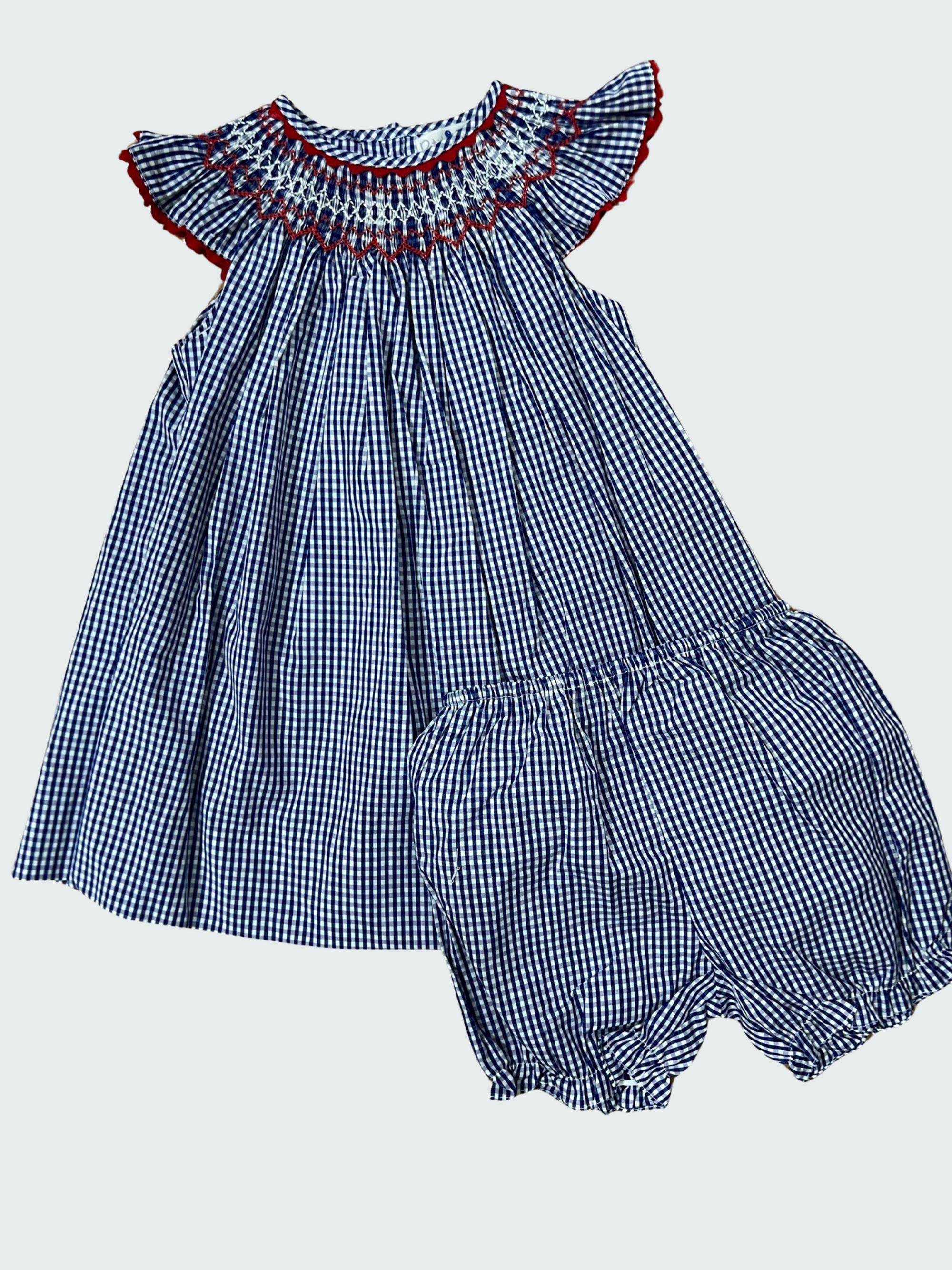 Petit Ami Red White & Blue Smocked Dress With Bloomers