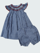 Load image into Gallery viewer, Petit Ami Red White &amp; Blue Smocked Dress With Bloomers
