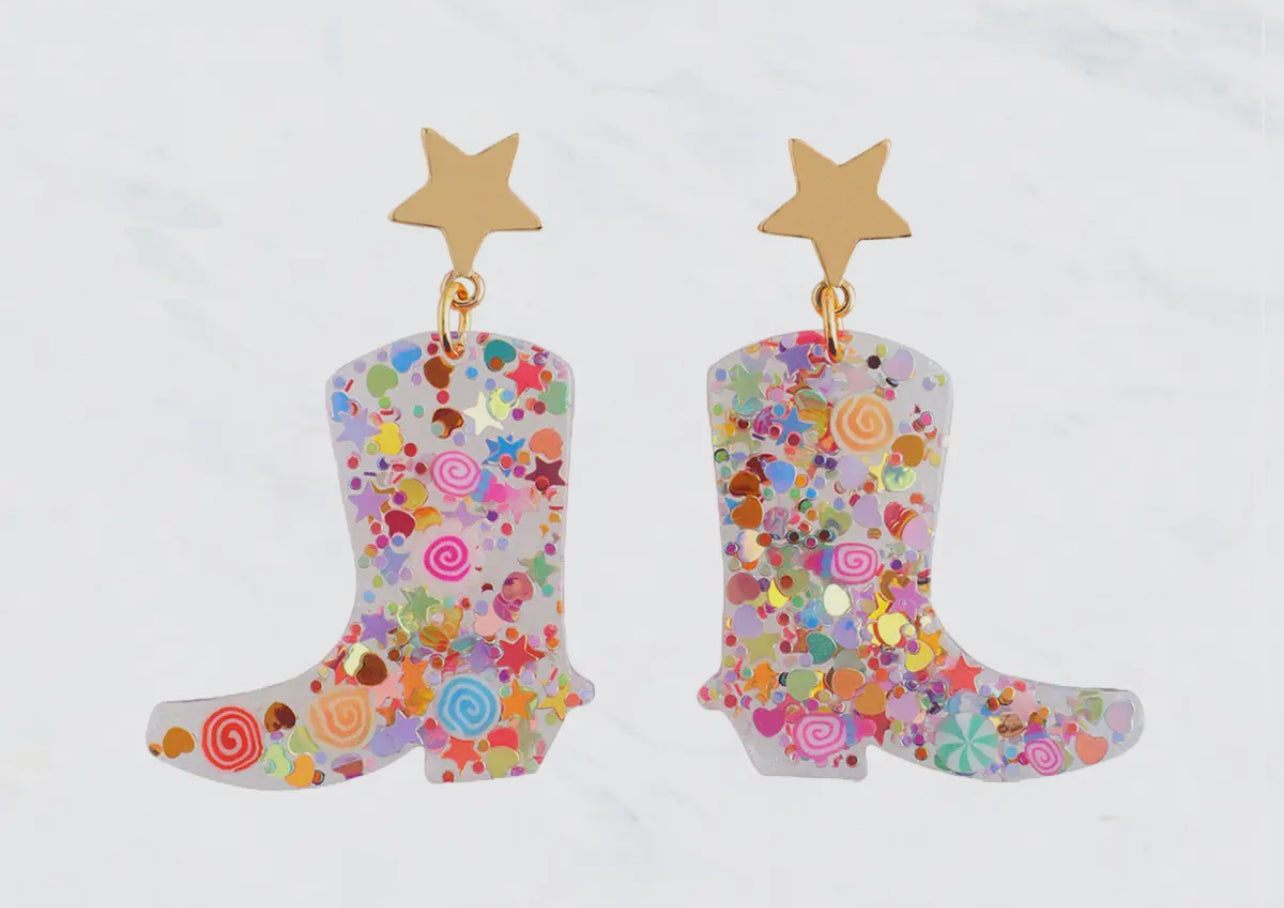 Star Confetti cowboy Boot Stud Earring