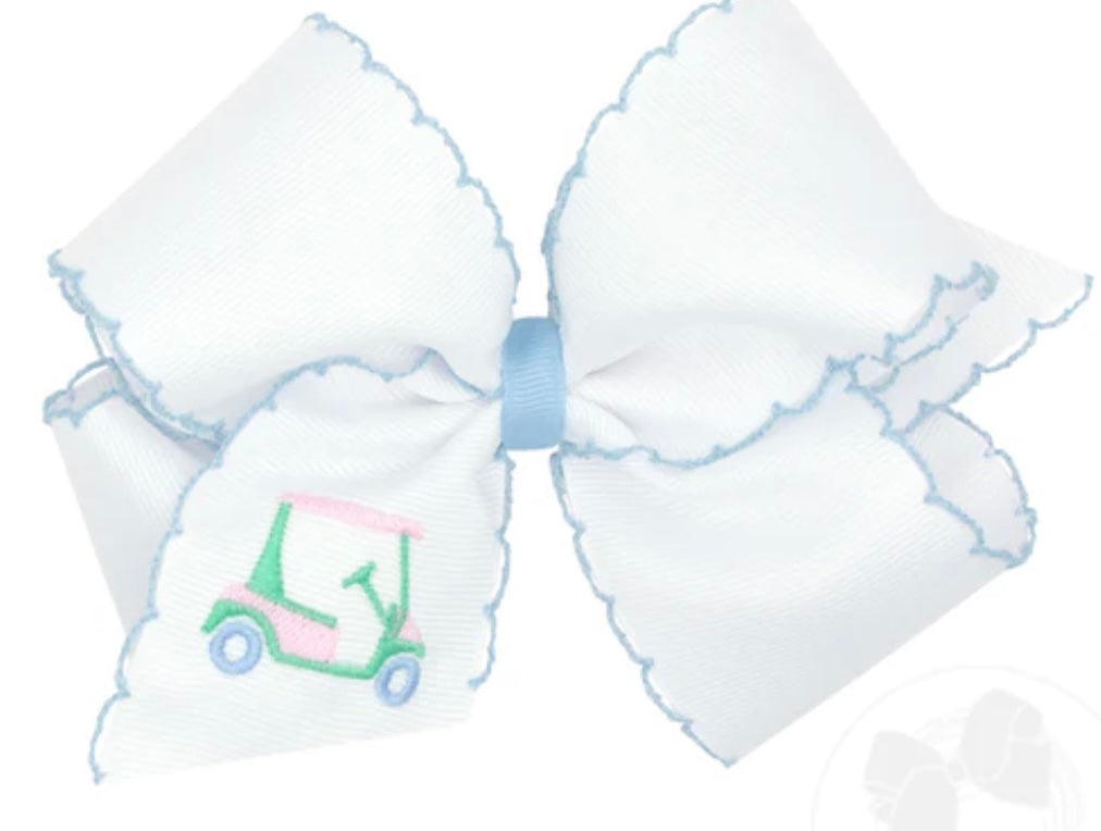 Wee Ones King Golf Cart Embroidery with Moonstitch Edge Bow