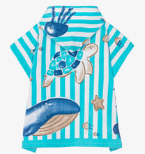 Load image into Gallery viewer, Mayoral Hooded Towel-Blue and White Stripe Sea Creatures
