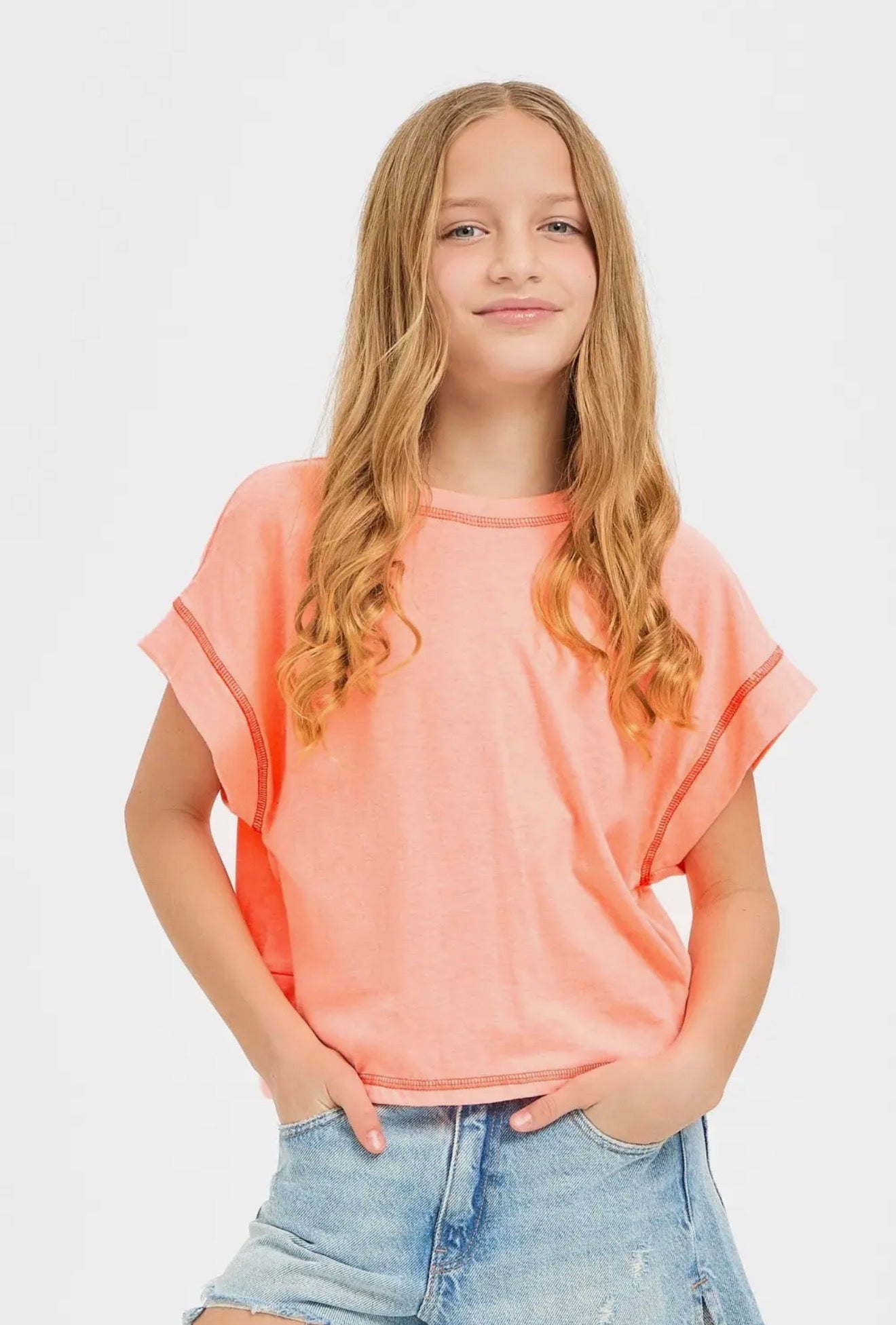 Open Back Fashion Tee-Neon Coral